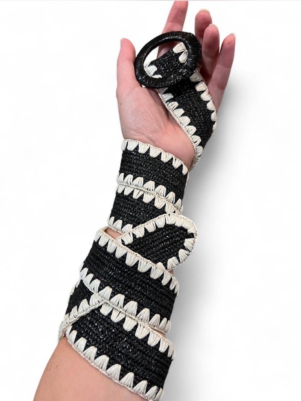Handwoven Black and White Wrap Belt- Women Accessories